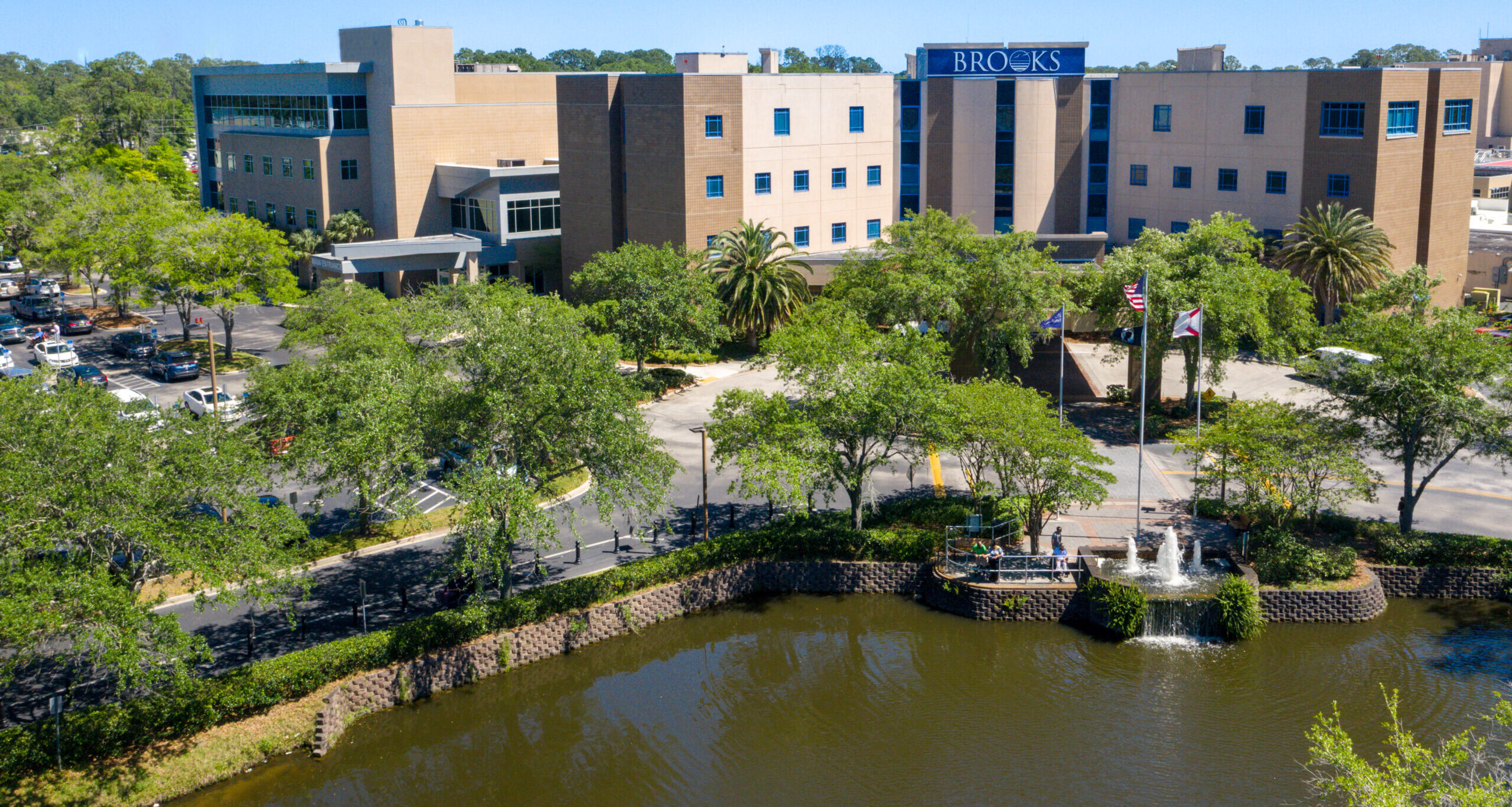 Brooks Rehabilitation exterior shot from the water's edge
