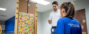 Concussion patient taking a vision test