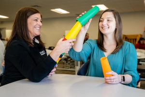 Occupational therapy patient stacking cups