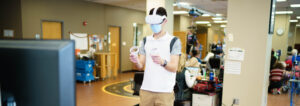 Patient inside of Brooks using VR headset