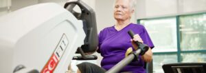 Patient using a rowing machine