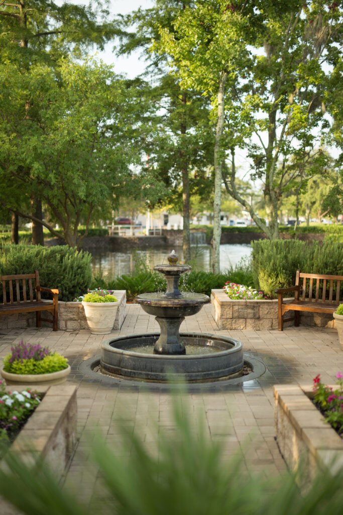 the healing garden fountain at brooks rehabilitation hospital.