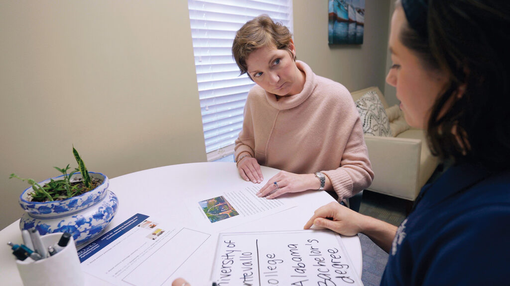 Lindsey Song at the Brooks Aphasia Center, receiving therapy.