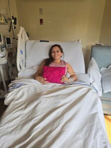 Candy in hospital bed